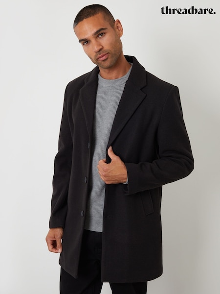 Threadbare Black Faux Wool Overcoat (V10193) | R$ 755