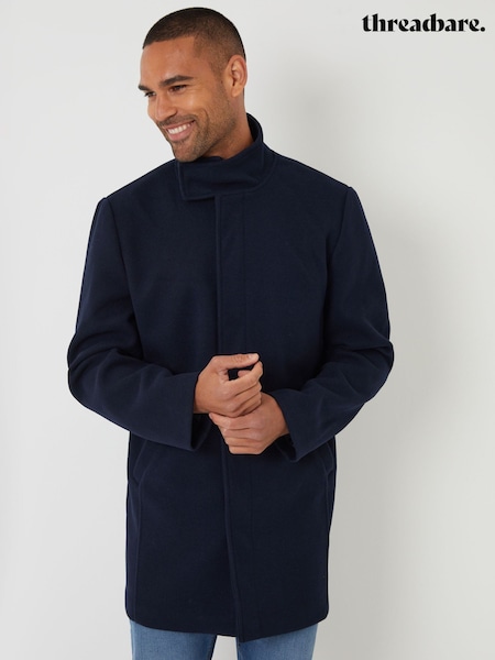 Threadbare Navy Longline Faux Wool Funnel Neck Coat (V10198) | R$ 870