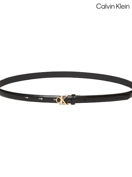 Calvin Klein Black Full Grain Leather Skinny Logo Belt (V10219) | R$ 445