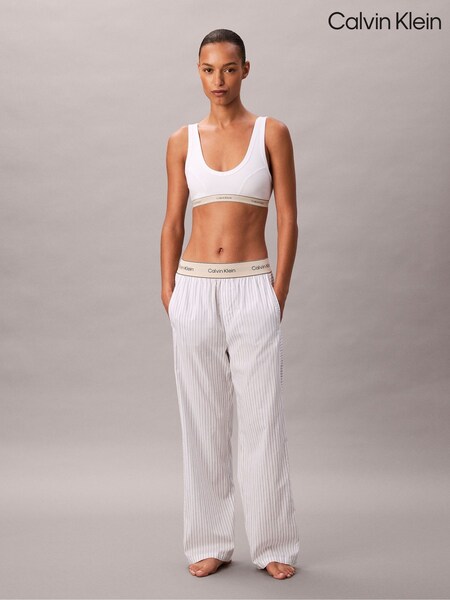 Calvin Klein White Cotton Poplin Logo Pyjama Joggers (V10320) | 247 QAR