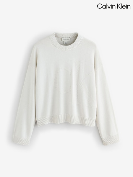 Calvin Klein White Long Sleeve Smooth Logo T-Shirt (V10331) | 594 QAR