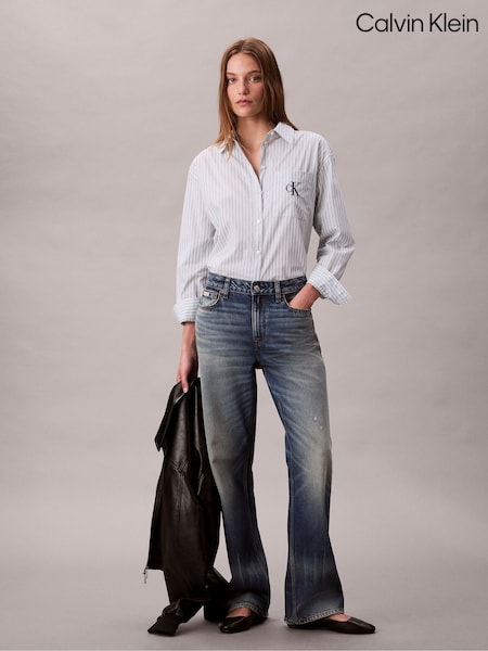 Calvin Klein Blue Cotton Poplin Striped Shirt (V10333) | 495 QAR