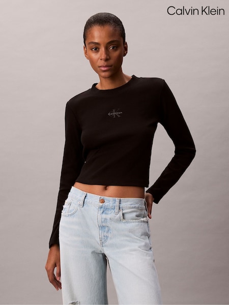 Calvin Klein Black Monogram Logo Long Sleeve Baby T-Shirt (V10334) | €78