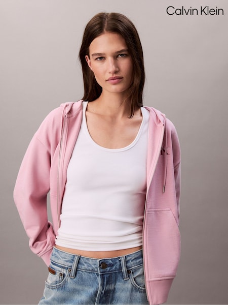 Calvin Klein Pink Monogram Zip Up Hoodie (V10347) | €126