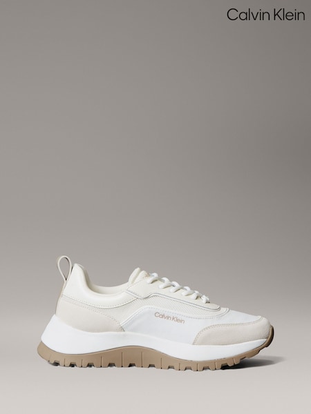 Calvin Klein White Leather and Mesh Mixed Material Trainers (V10477) | €165