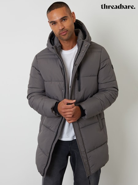 Threadbare Grey Showerproof Hooded Longline Puffer Jacket (V10505) | €102