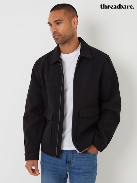 Threadbare Black Brushed Collared Lightweight Utility Jacket (V10517) | €93