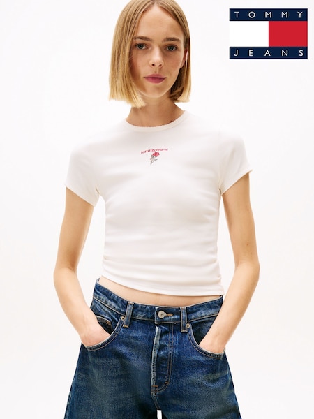Tommy Jeans White Logo Embroidery Slim T-Shirt (V10533) | €46