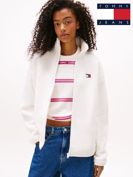 Tommy Jeans White Badge Teddy Oversized Zip-Through Sweatshirt (V10537) | 544 QAR