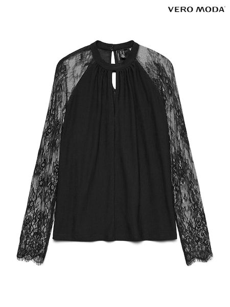 VERO MODA Black Long Sleeve Lace Trim Top (V10649) | 148 QAR
