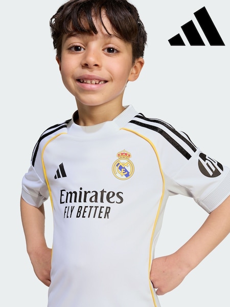 adidas White Real Madrid 25/26 Home Mini Kit (V10693) | AED291