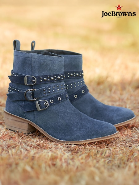 Joe Browns Blue Side Zip Suede Studded Ankle Boots (V10745) | €113