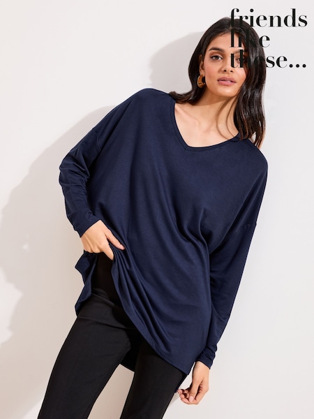 Friends Like These Navy Soft Jersey V-Neck Long Sleeve Tunic Top (V10760) | AED109