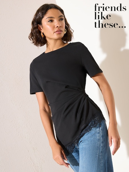 Friends Like These Black Lace Hem Asymmetric Top (V10792) | PKR 18,770