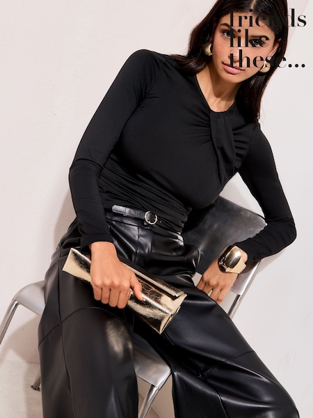 Friends Like These Black Drape Detail Top (V10826) | $63