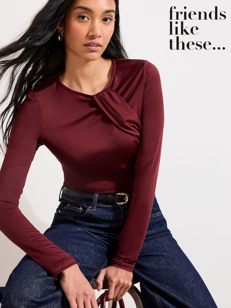 Friends Like These Berry Red Drape Detail Top (V10828) | $58