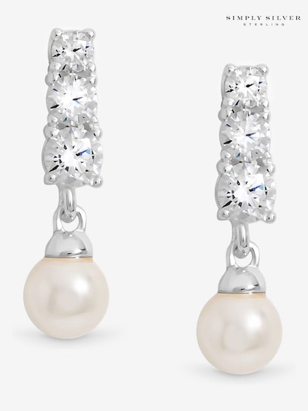Simply Silver 925 Sterling Silver Cubic Zirconia Pearl Drop Earrings (V10917) | 124 QAR