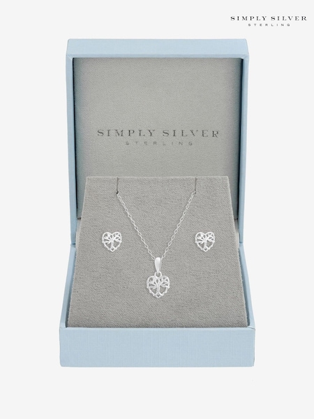 Simply Silver 925 Sterling Silver Polished Tree of Love Set - Gift Boxed (V10919) | €40