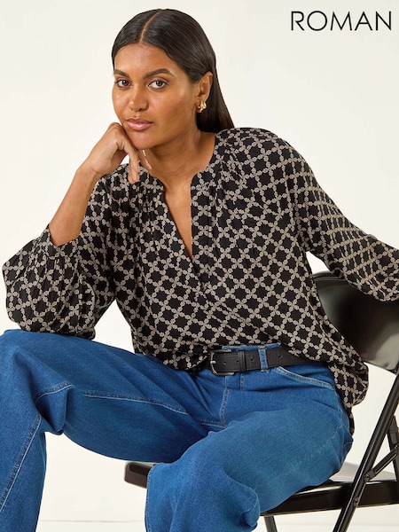 Roman Black Geometric Print Raglan Tunic Top (V10926) | €53