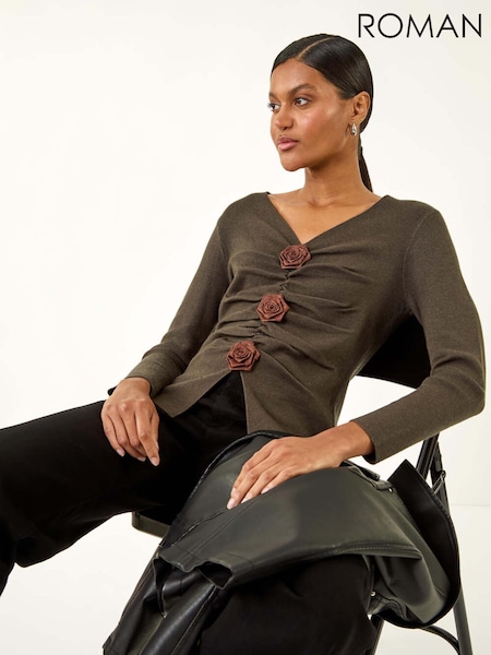 Preto - Roman Rose Front Knit Jumper (V10927) | R$ 510