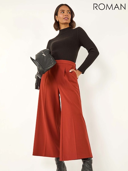 Roman Brown Wide Leg Premium Stretch Culottes (V10930) | €42