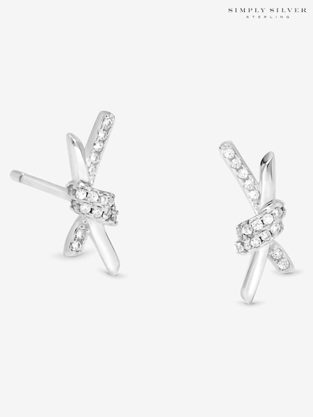 Simply Silver 925 Sterling Silver Polished and Pave Love Knot Stud Earrings (V10931) | €33
