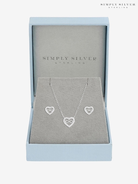 Simply Silver 925 Sterling Silver Pave Heart and Infinity Set - Gift Boxed (V10932) | €40