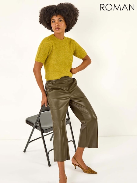 Roman Green Faux Leather Wide Leg Crop Trousers (V10935) | €59