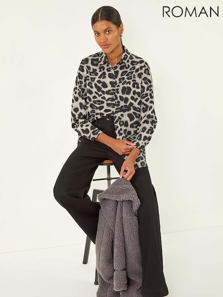 Roman Grey Animal Print Buttoned Blouse (V10941) | €53