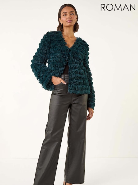 Blau - Roman Faux Fur Fluffy Layered Jacket (V10943) | 70 €