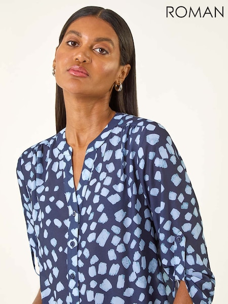 Roman Blue Abstract Spot Print Stretch Blouse (V10945) | €57