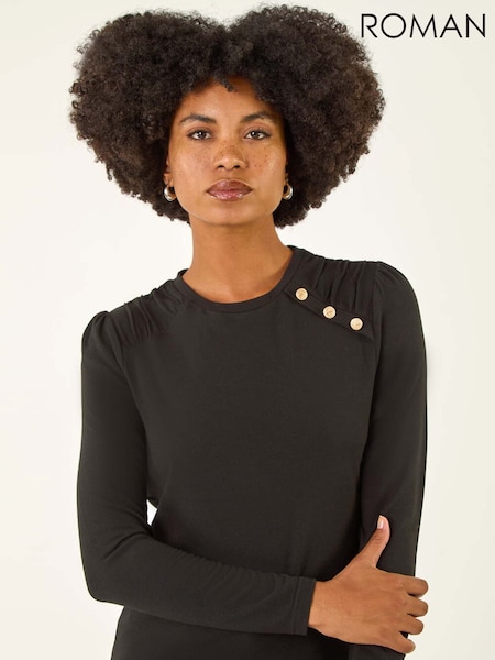 Roman Black Ruched Button Stretch Jumper (V10947) | €42