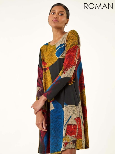 Roman Black Abstract Print Swing Dress (V10948) | €56