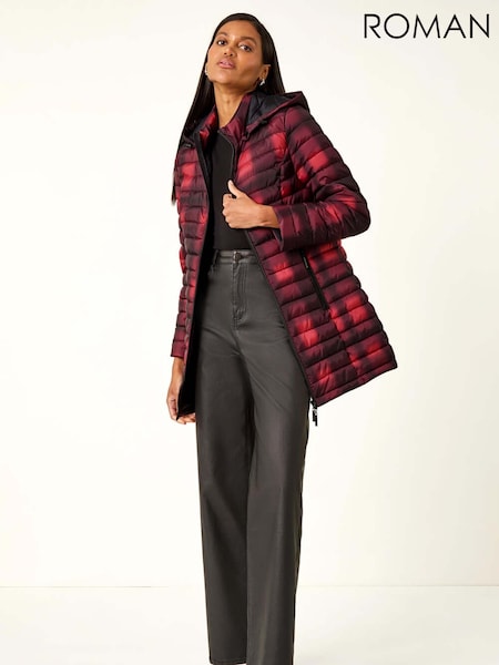 Roman Red Check Print Quilted Puffer Coat (V10949) | €93