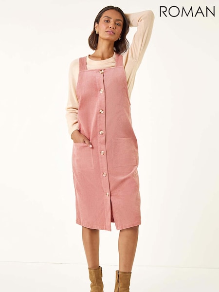 Roman Pink Corduroy Pinafore Midi Dress (V10956) | €60