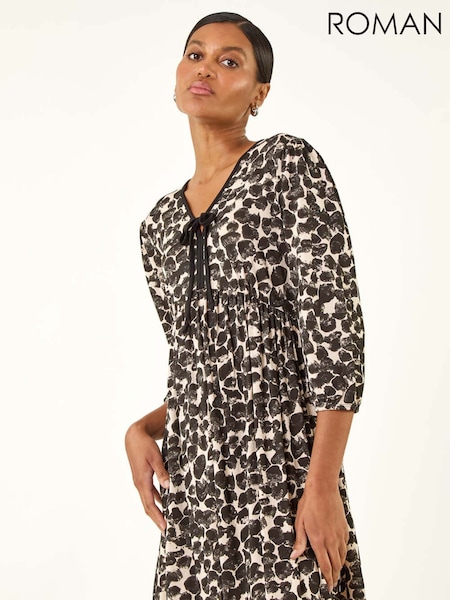Roman Brown Spot Bow Front Short Dress (V10974) | €64