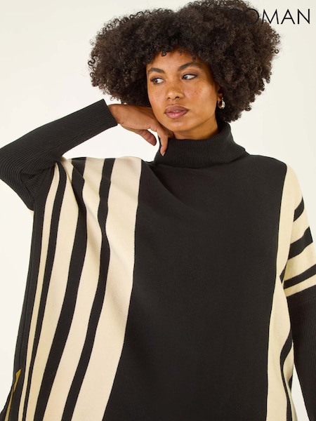 Roman Black Colourblock Stripe Roll Neck Jumper (V10977) | €56
