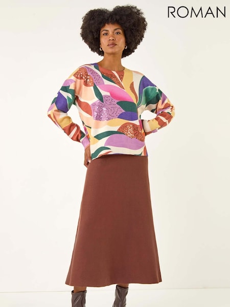 Roman Orange Sequin Leaf Knit Jumper (V10986) | €56