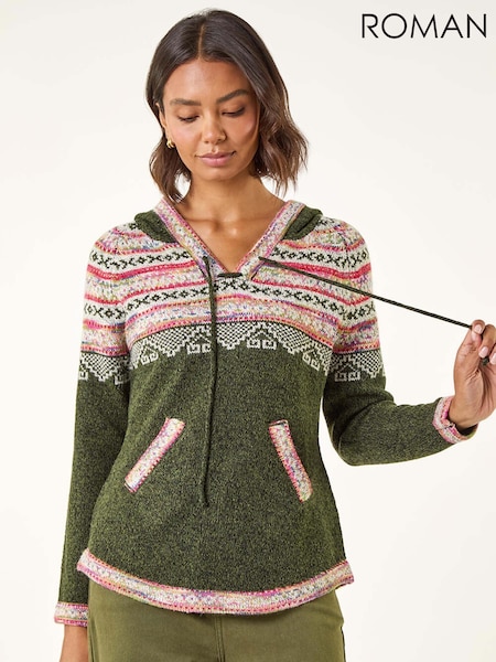 Roman Green Nordic Print Hooded Jumper (V10991) | €64
