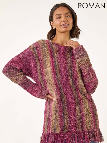 Roman Red Fluffy Tassel Hem Knit Jumper (V10999) | €58