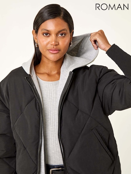 Roman Black Detachable Hooded Bomber Coat (V11001) | €99