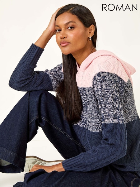 Roman Blue Colour Block Knit Hoodie (V11004) | AED328