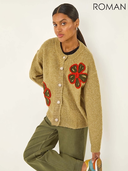 Roman Green Flower Embroidered Button Cardigan (V11022) | €64