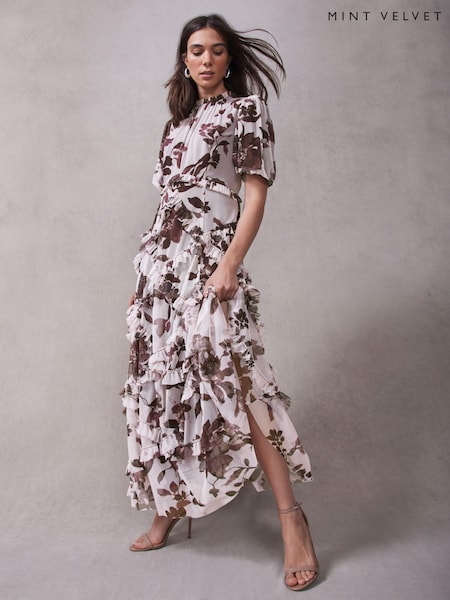 Mint Velvet Red Burgundy Floral Print Maxi Dress (V11043) | 1,188 QAR