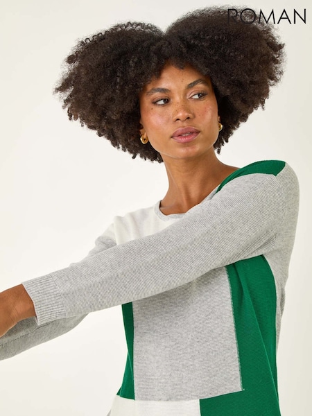 Roman Grey Ribbed Colourblock Knit Jumper (V11109) | €56
