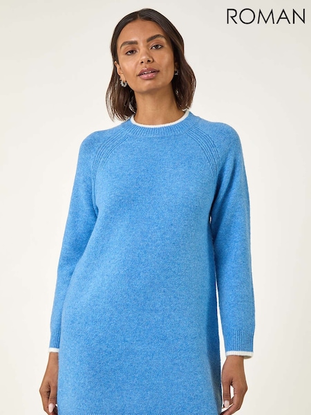 Roman Blue High Neck Knitted Shift Dress (V11118) | AED349