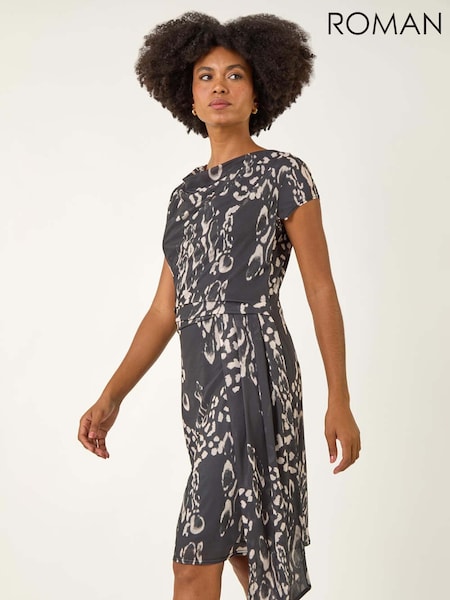 Roman Black Abstract Wrap Tie Dress (V11120) | €80