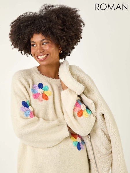Roman Cream Floral Rainbow Knit Jumper (V11128) | €58