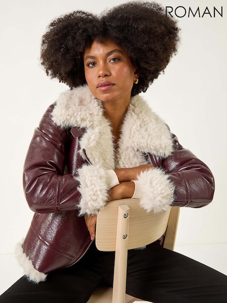 Vermelho - Roman Contrast Leather Aviator Coat (V11133) | R$ 1.330