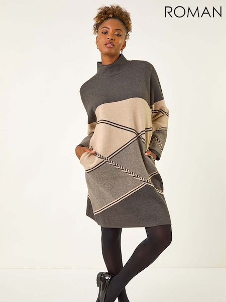 Roman Grey Patchwork Knit Jumper Dress (V11134) | €105